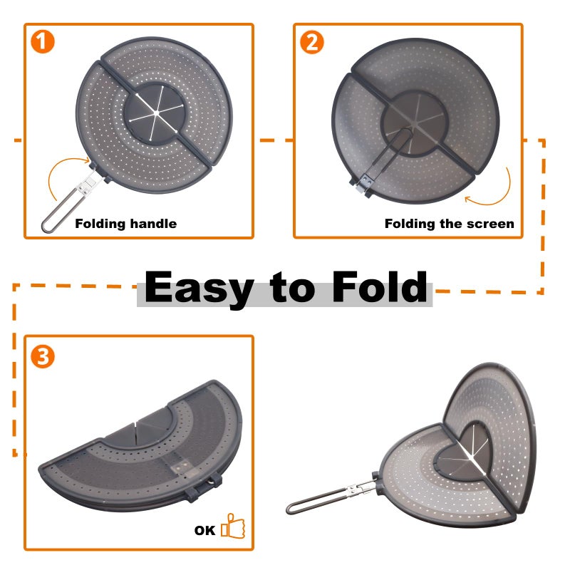 BIGOWL Foldable Splatter Screen with Handle For 10,11,12 and 13 Inch Frying Pan - Dual Folding Oil Guard,BPA-Free Silicone,Heat-Resistant Grip,Space Saving Fry Pan Cover for Mess-Free Cooking,Dishwasher Safe - Image 3