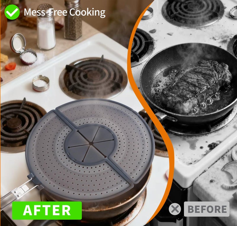 BIGOWL Foldable Splatter Screen with Handle For 10,11,12 and 13 Inch Frying Pan - Dual Folding Oil Guard,BPA-Free Silicone,Heat-Resistant Grip,Space Saving Fry Pan Cover for Mess-Free Cooking,Dishwasher Safe - Image 4