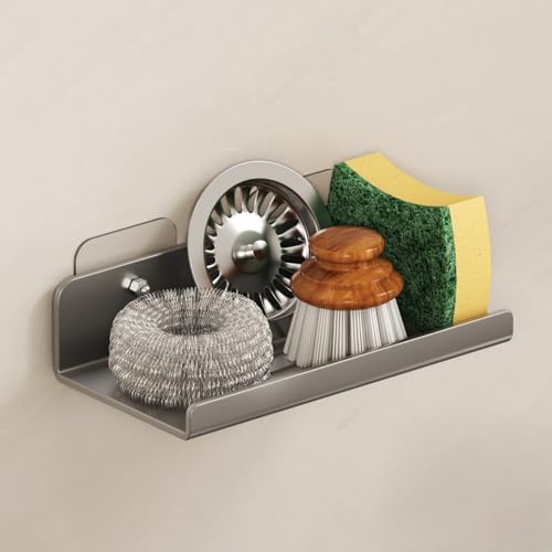 TENOM Kitchen Sink Organiser with Soap Holder & Sponge Stand, Rust Proof Space Saving Sink Organizer for Kitchen Basin (Grey, 20 cm) - Image 1