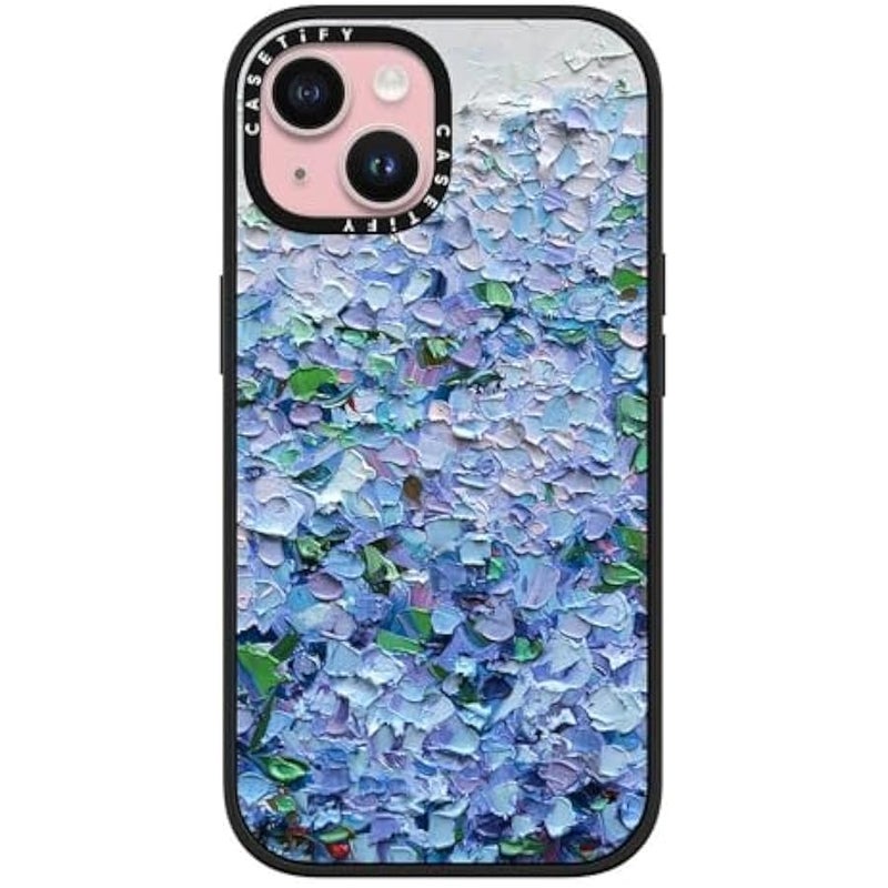 Casetify Impact Case for iPhone 15 【4X Military Grade Drop Tested / 8.2ft Drop Protection】 - Paint Prints - Nantucket Blue Hydrangeas - Matte Black - Image 1