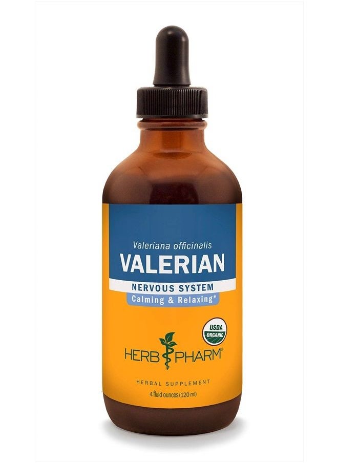 HERB PHARM Certified Organic Valerian Root Liquid Extract for Relaxation and Restful Sleep, Organic Cane Alcohol, 4 Ounce  - Image 1