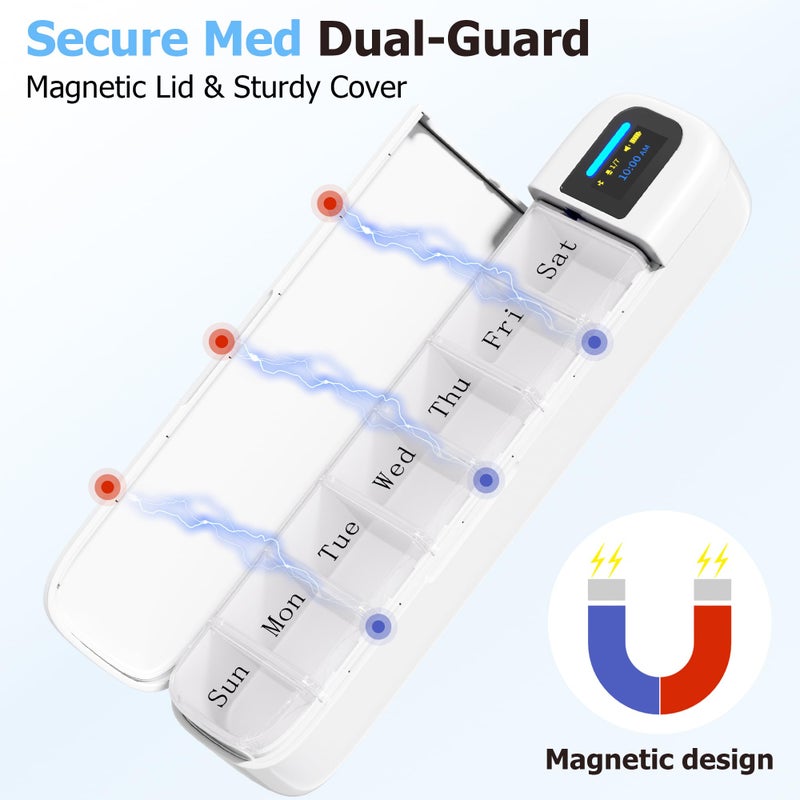 Daviky Smart Pill Organizer with Alarm, Bluetooth Daily Once a Day Pill Dispenser 7 Day with APP, Weekly Travel Pill Case, Portable Pill Reminder for Medicines, Supplements and Vitamins (White) - Image 4