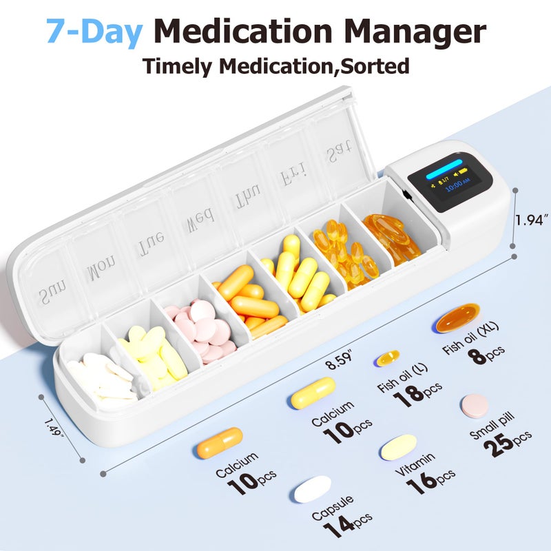 Daviky Smart Pill Organizer with Alarm, Bluetooth Daily Once a Day Pill Dispenser 7 Day with APP, Weekly Travel Pill Case, Portable Pill Reminder for Medicines, Supplements and Vitamins (White) - Image 2