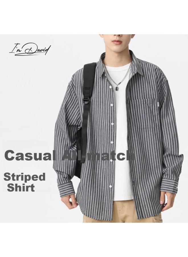 I'm David Striped Shirt Men's High-end Niche Casual Shirt Spring And Autumn Long Sleeve Jacket New Retro Trendy