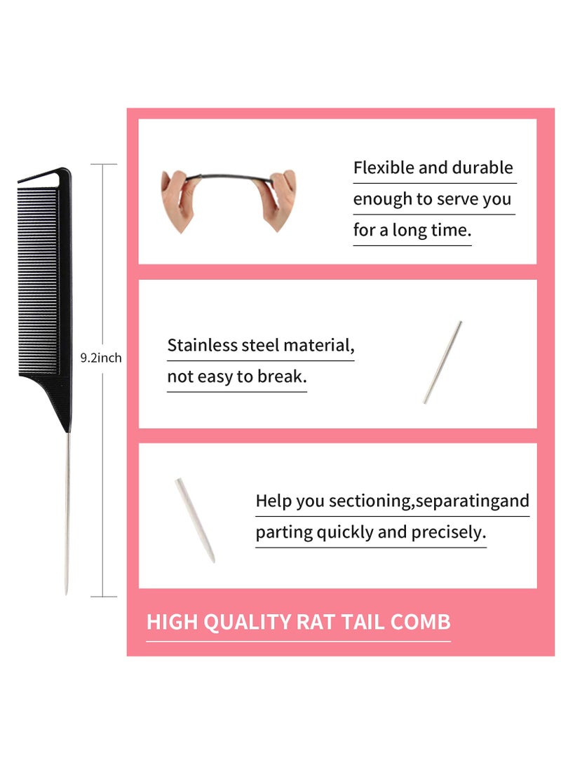 3 Pieces Hair Styling Comb Set Teasing Brush Rat Tail Comb Edge Brush for Edge&Back Brushing, Combing, Slicking Hair for Women (Black) - Image 4