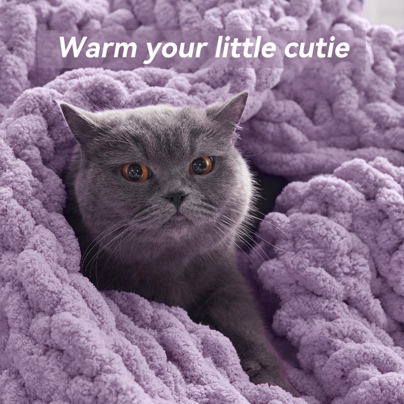 Negwoo Chunky Knit Throw Blanket  30''*40'' Knitted Throw Blankets for Bed Couch  Handmade Thick Light Purple Crochet Blanket Blanket for Kids  Machine Washable Cute Comfy Blanket for Home Decor - Image 4