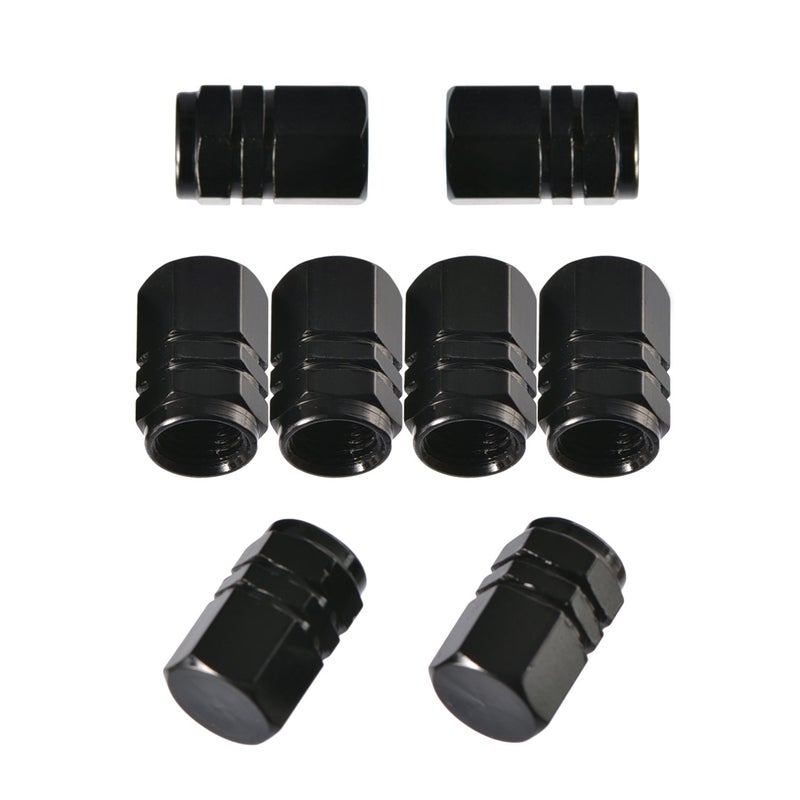 8 x Hexagonal Shape Valve Caps Black