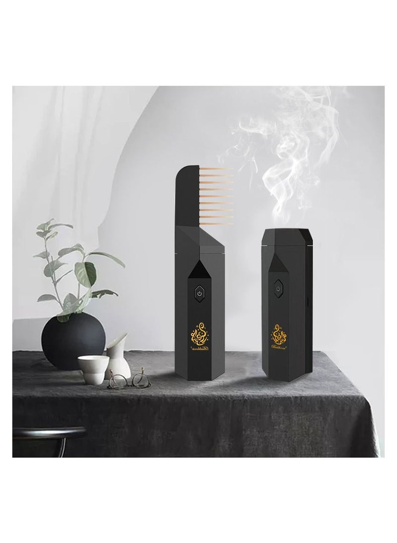 Bukhoor - Clearance Sale 2023 New 2.0 Version USB Rechargeable 2 in 1 Handheld Bukhoor Incense Burner with Comb Black - Image 1
