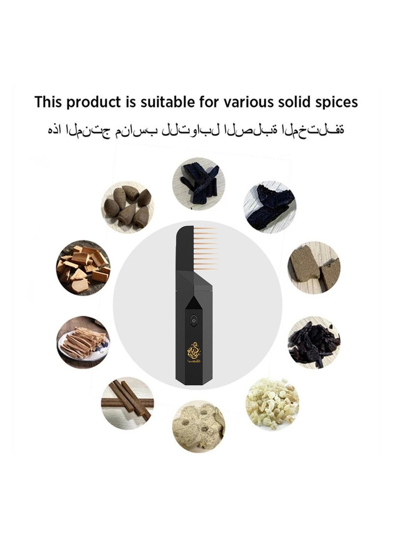 Bukhoor - Clearance Sale 2023 New 2.0 Version USB Rechargeable 2 in 1 Handheld Bukhoor Incense Burner with Comb Black - Image 1