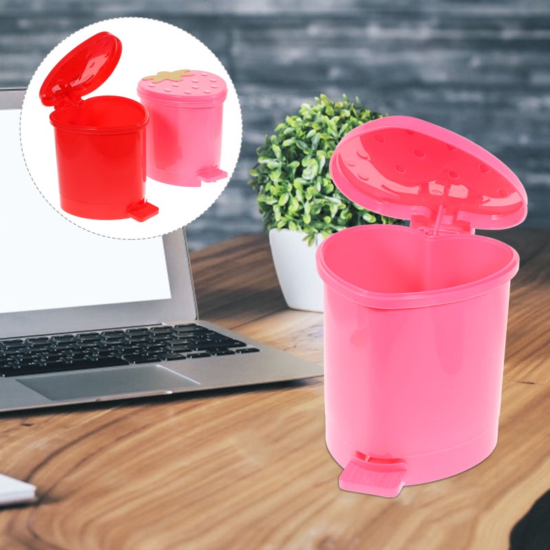 2pcs Adorable Strawberry Trash Bins Mini Home Desktop Garbage Storage Cans - Image 1