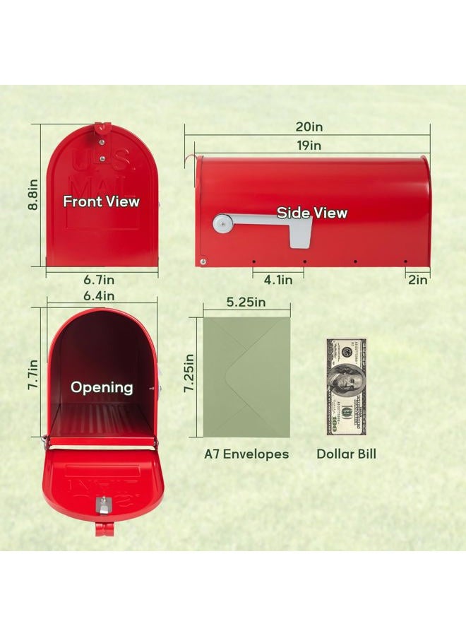 RAINHOL Metal Mailboxes for Outside Post Mount, Galvanized Steel Standard Mail Box, 20 x 8.9 x 6.7 inches, Medium Compacity, Red Mailbox - Image 4
