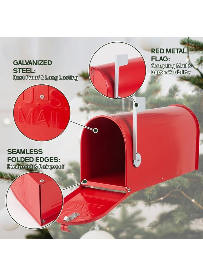 RAINHOL Metal Mailboxes for Outside Post Mount, Galvanized Steel Standard Mail Box, 20 x 8.9 x 6.7 inches, Medium Compacity, Red Mailbox - Image 3