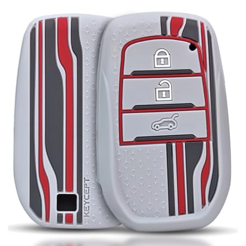 Keycept™ Tristar Key Cover for Toyota Innova Hycross | Fortuner | Hilux | Innova Crysta | Fortuner Legender | Land Cruiser | Suzuki Invicto 2/3 Button Smart Key. (Grey) - Image 1