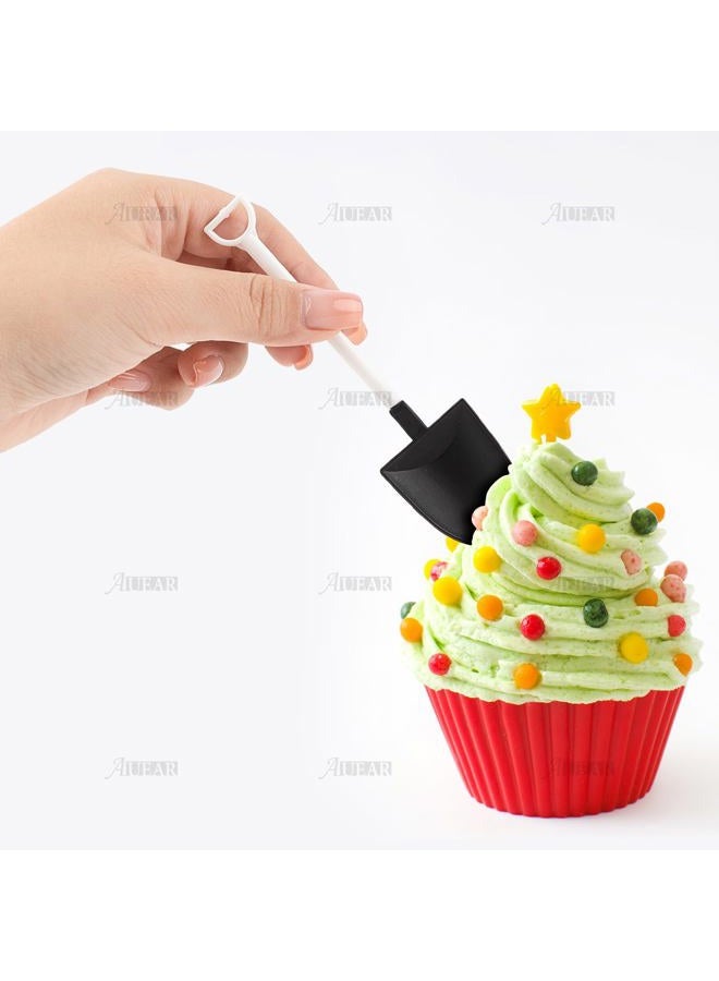 AUEAR 100 Pack Mini Shovel Shape Spoons Black Plastic Shovel Disposable Cute Dessert Spoons for Ice Cream Pudding Yogurtn - Image 5