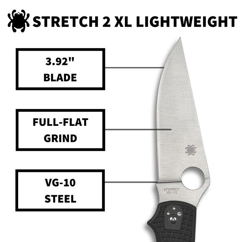 Spyderco سكين جيب خفيف الوزن سبايدركو ستريتش 2 XL بتوقيع مع شفرة من فولاذ VG-10 بطول 3.43" ومقبض FRN أسود - حافة مركبة - C258PSBK - Image 3