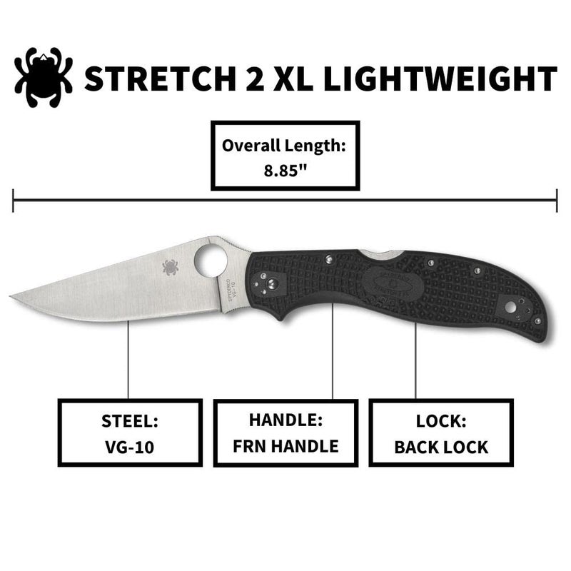 Spyderco سكين جيب خفيف الوزن سبايدركو ستريتش 2 XL بتوقيع مع شفرة من فولاذ VG-10 بطول 3.43" ومقبض FRN أسود - حافة مركبة - C258PSBK - Image 5
