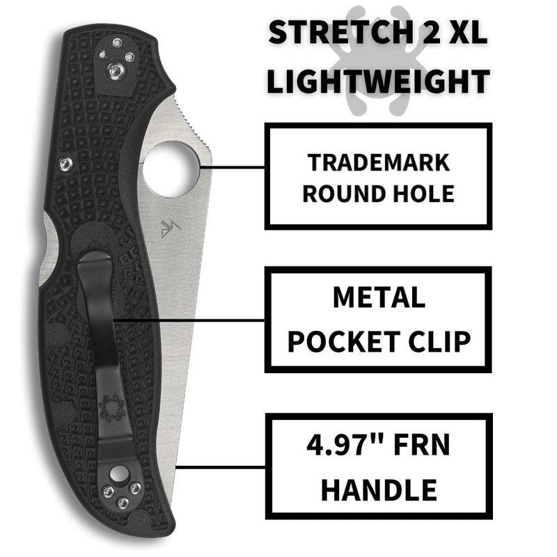 Spyderco سكين جيب خفيف الوزن سبايدركو ستريتش 2 XL بتوقيع مع شفرة من فولاذ VG-10 بطول 3.43" ومقبض FRN أسود - حافة مركبة - C258PSBK - Image 4