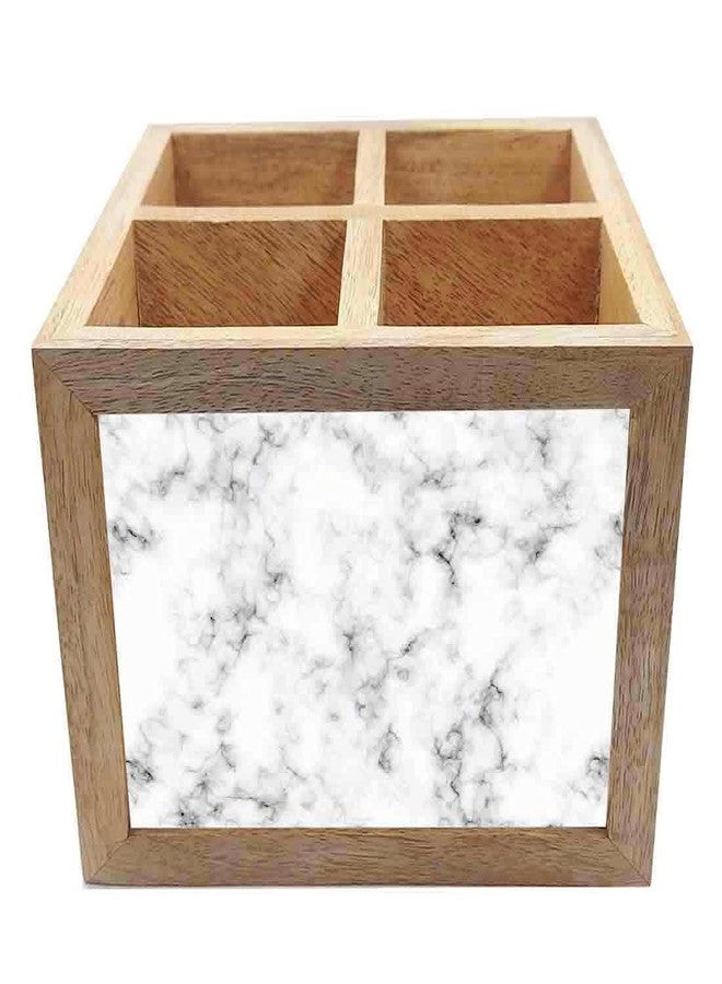 Nutcase Wooden Cutlery Stand Holder Silverware Caddy Spoons Forks Knives Organizer for Dining Table & Kitchen -Made in India-Spoons NOT Included - White Smoke Marble - Image 4