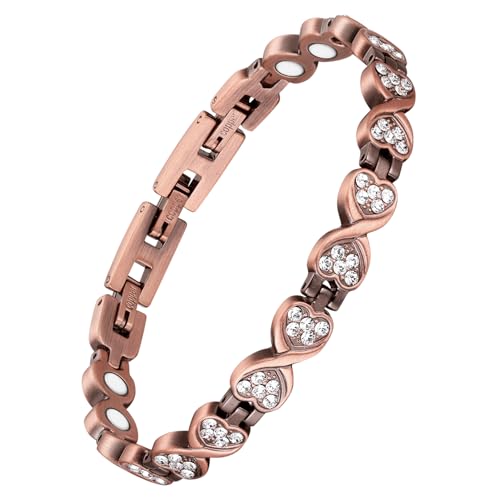 Jecanori Pure Copper Bracelets for Women, Heart Crystal Magnetic Bracelets for Women with 3800 Gauss Ultra Magnets and Sizing Tool - Image 1
