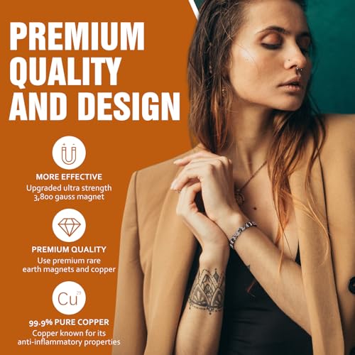 Jecanori Pure Copper Bracelets for Women, Heart Crystal Magnetic Bracelets for Women with 3800 Gauss Ultra Magnets and Sizing Tool - Image 2