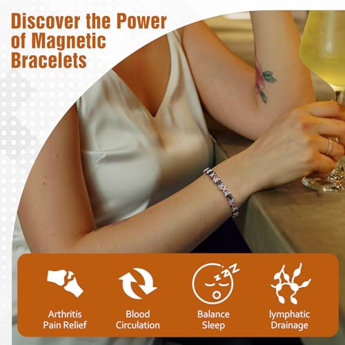 Jecanori Pure Copper Bracelets for Women, Heart Crystal Magnetic Bracelets for Women with 3800 Gauss Ultra Magnets and Sizing Tool - Image 3