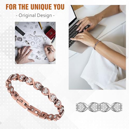 Jecanori Pure Copper Bracelets for Women, Heart Crystal Magnetic Bracelets for Women with 3800 Gauss Ultra Magnets and Sizing Tool - Image 4