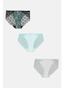 CXL by Christian Lacroix Women 3 Pieces Allover Print Pull On Brief, Grey/Black/Turquoise  - Image 1