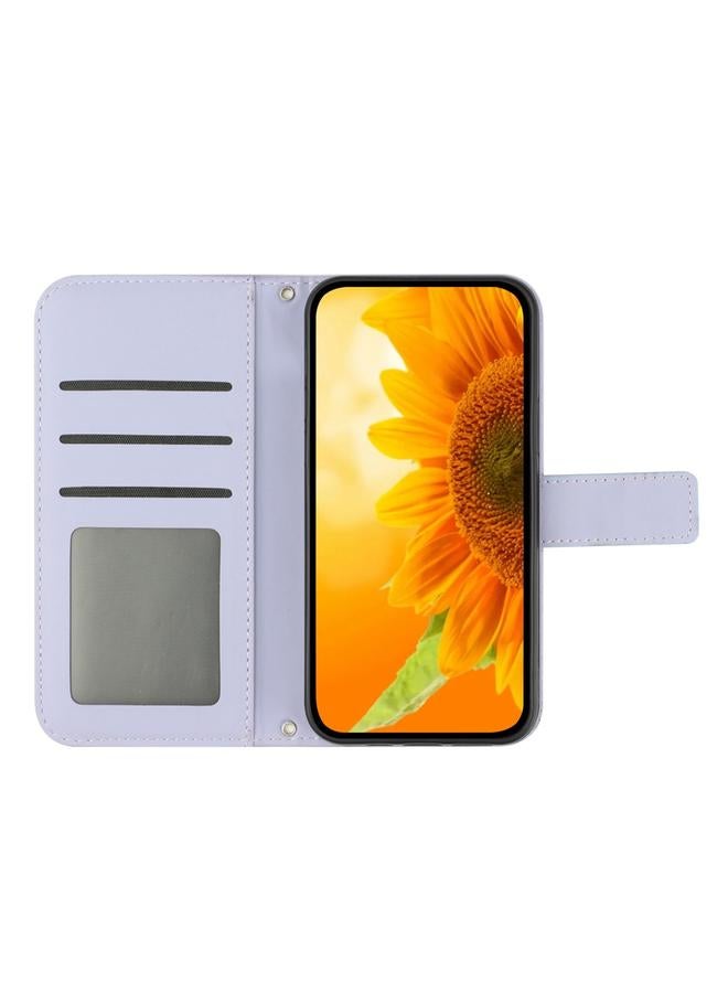 S-TOP Case For Samsung Galaxy S24 5G Skin Feel Sun Flower Embossed Flip Leather Phone Case with Lanyard - Image 3