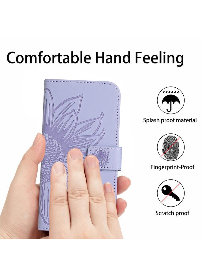 S-TOP Case For Samsung Galaxy S24 5G Skin Feel Sun Flower Embossed Flip Leather Phone Case with Lanyard - Image 4