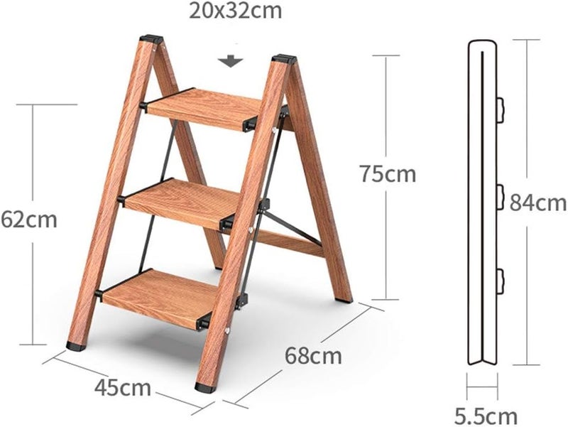 3 Step Aluminum Step Stool – Folding Lightweight Ladder with Wood Grain – Wide Non-Slip Pedals, 300kg Capacity, Space Saving, Multi-Purpose Ladder for Home, Kitchen, Garage, Toddler Use - Image 3