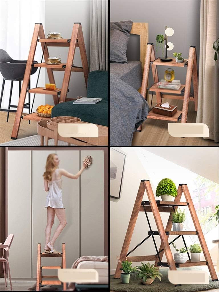 3 Step Aluminum Step Stool – Folding Lightweight Ladder with Wood Grain – Wide Non-Slip Pedals, 300kg Capacity, Space Saving, Multi-Purpose Ladder for Home, Kitchen, Garage, Toddler Use - Image 1