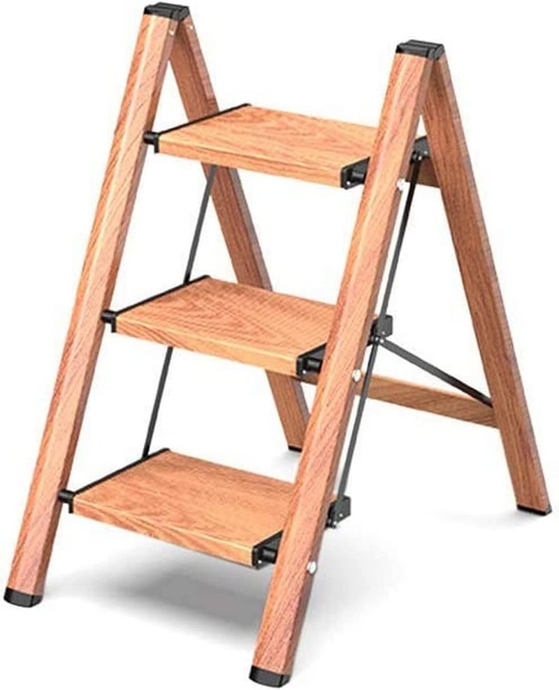 3 Step Aluminum Step Stool – Folding Lightweight Ladder with Wood Grain – Wide Non-Slip Pedals, 300kg Capacity, Space Saving, Multi-Purpose Ladder for Home, Kitchen, Garage, Toddler Use - Image 4