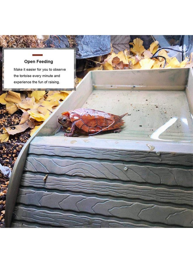 kathson Reptile Tortoise Turtle Feeding Dish with Ramp and Basking Platform Plastic Turtle Food and Water Bowl Also Fit for Bath Horned Frogs Lizards Amphibians (Brown, Emulational Wood) - Image 5