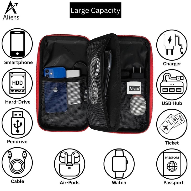 Aliens Large Travel Gadget Organiser Case Bag, Hardshell ABS Material, Shockproof, Water-Resistant Travel Storage Pouch for HDD/SSD, Gadget Organiser,Cable,Charger,Smartphone,airpods,Power Bank-Black - Image 4