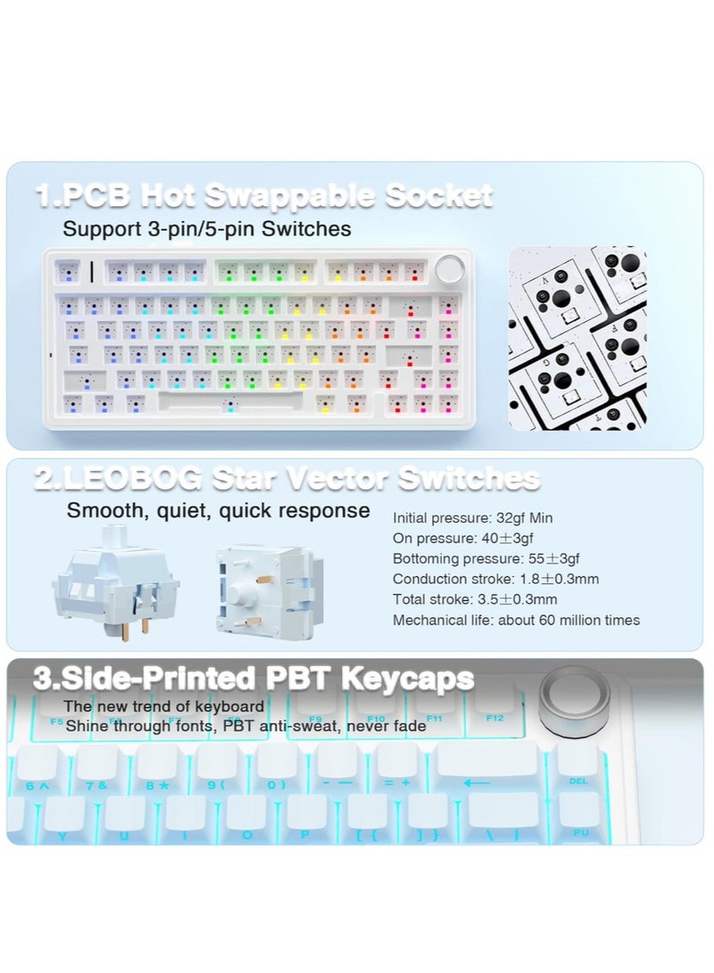 AULA F75 Pro Gasket Mounted Wireless Gaming Mechanical Keyboard RGB Customized 75% Layout Side engraving PBT Keycaps, Blue color, Star Vector Axis - Image 5