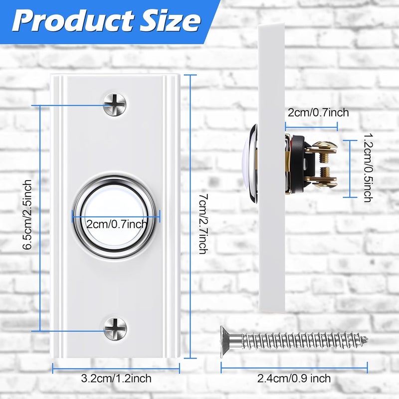 Dreyoo Lighted Metal Doorbell Push Button, Vintage Doorbell Push LED Buttons Replacement Most Chimes, Wall Mounted Door Bell Buttons Use in Home, Universal Garage Door Opener Switch (White) - Image 2