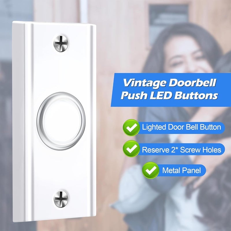 Dreyoo Lighted Metal Doorbell Push Button, Vintage Doorbell Push LED Buttons Replacement Most Chimes, Wall Mounted Door Bell Buttons Use in Home, Universal Garage Door Opener Switch (White) - Image 3