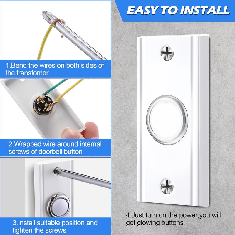 Dreyoo Lighted Metal Doorbell Push Button, Vintage Doorbell Push LED Buttons Replacement Most Chimes, Wall Mounted Door Bell Buttons Use in Home, Universal Garage Door Opener Switch (White) - Image 5