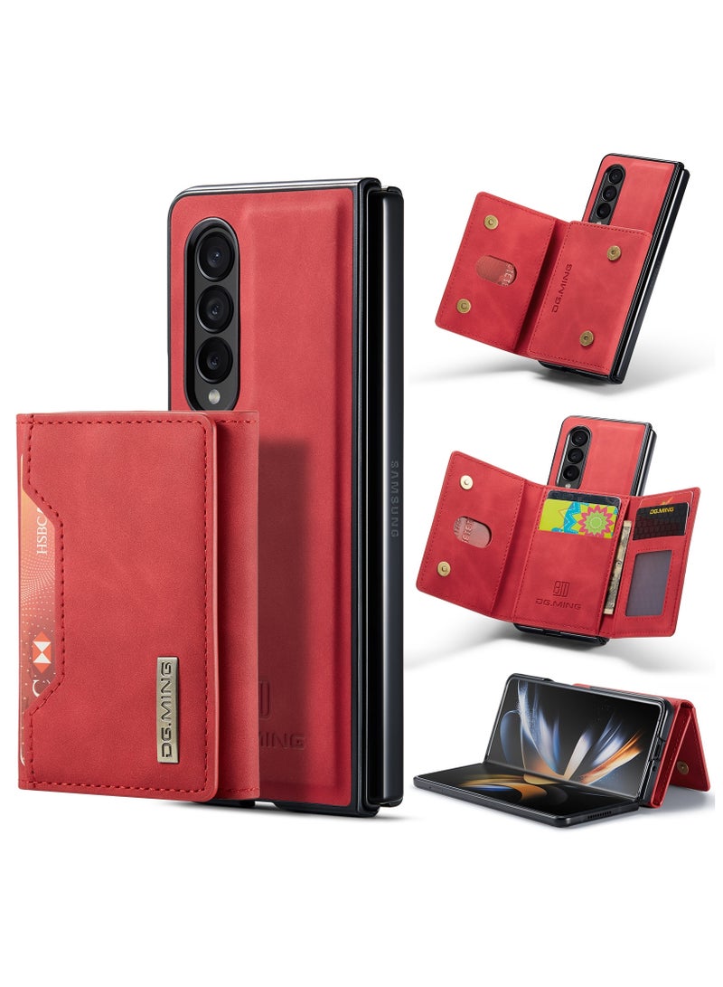DGMING Wallet Case for Samsung Galaxy Z Fold 4, DG.MING Premium Leather Phone Case Back Cover Magnetic Detachable with Trifold Wallet Card Holder Pocket (Red) - Image 1