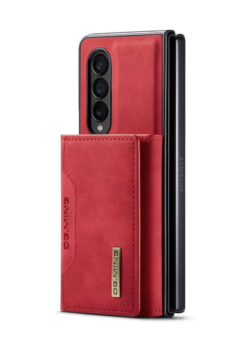 DGMING Wallet Case for Samsung Galaxy Z Fold 4, DG.MING Premium Leather Phone Case Back Cover Magnetic Detachable with Trifold Wallet Card Holder Pocket (Red) - Image 2