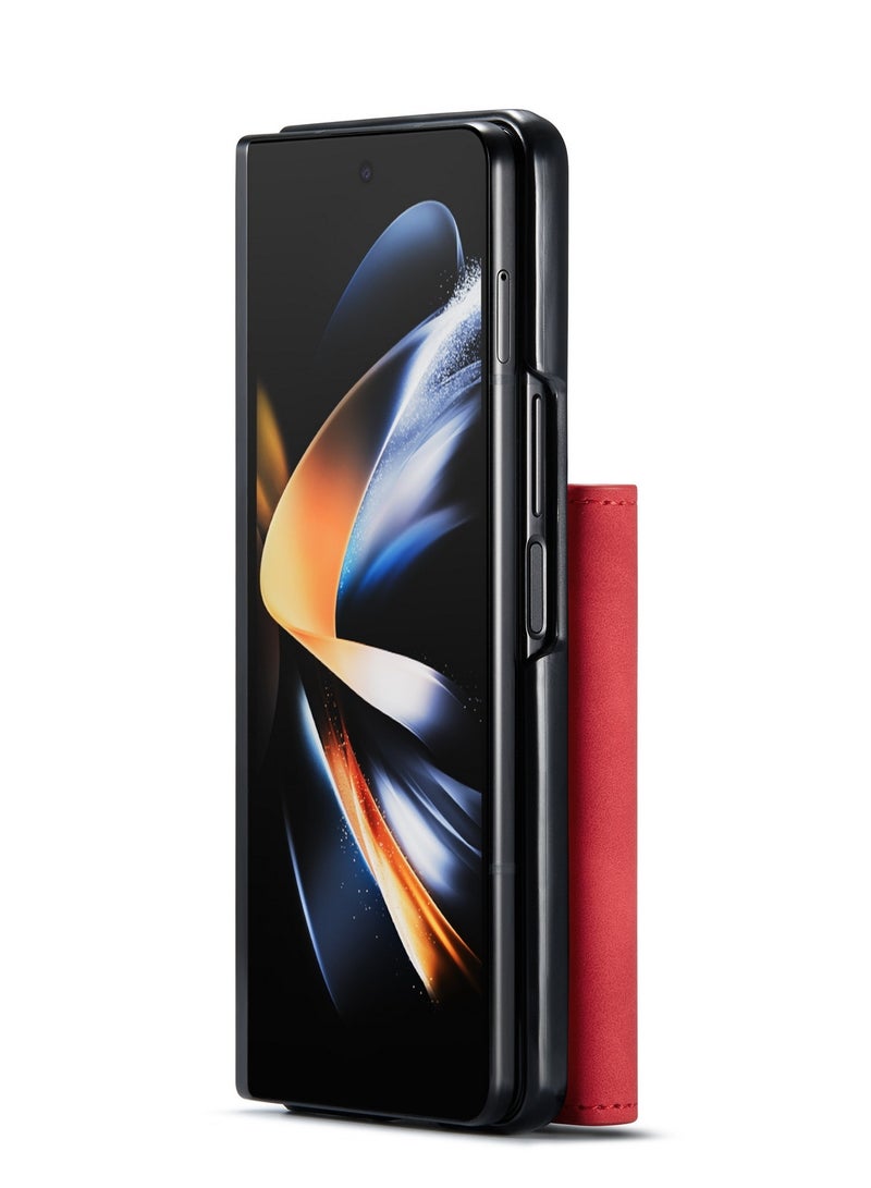 DGMING Wallet Case for Samsung Galaxy Z Fold 4, DG.MING Premium Leather Phone Case Back Cover Magnetic Detachable with Trifold Wallet Card Holder Pocket (Red) - Image 3