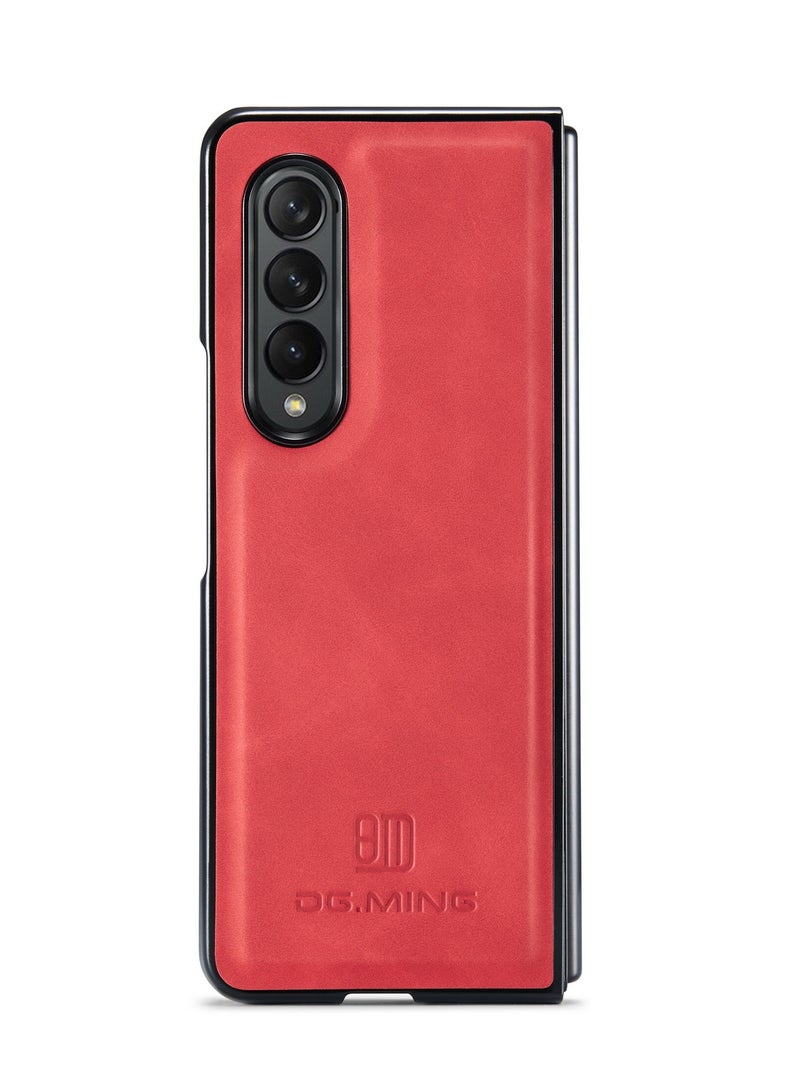 DGMING Wallet Case for Samsung Galaxy Z Fold 4, DG.MING Premium Leather Phone Case Back Cover Magnetic Detachable with Trifold Wallet Card Holder Pocket (Red) - Image 4