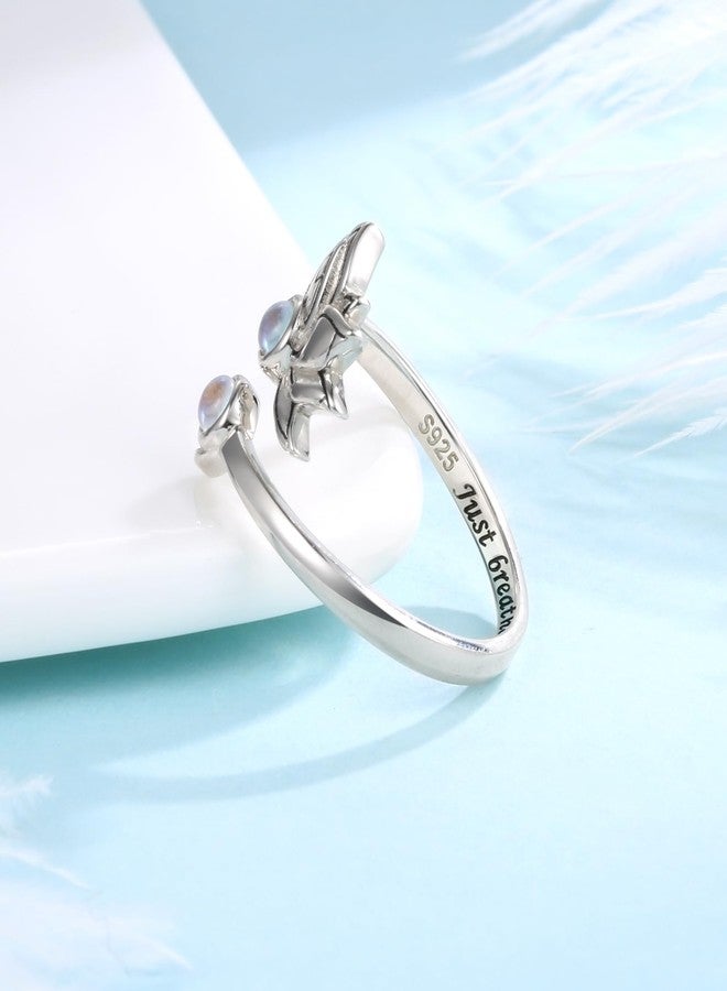 MANBU Sterling Silver Lotus Semicolon Ring - Just Breathe Encouragement Lotus Flower Adjustable Wrap Ring Inspirational Jewelry Gift for Women (Moonstone 2) - Image 4
