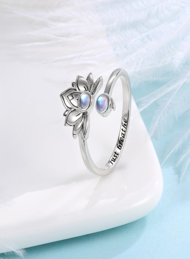 MANBU Sterling Silver Lotus Semicolon Ring - Just Breathe Encouragement Lotus Flower Adjustable Wrap Ring Inspirational Jewelry Gift for Women (Moonstone 2) - Image 5