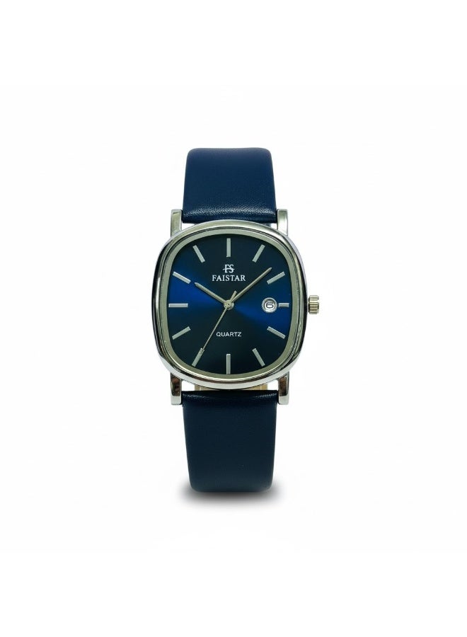 FAISTAR FT430G Azure Classic Analog Watch for Men Blue Dial PU Leather Strap Quartz Movement Date Display - Image 1