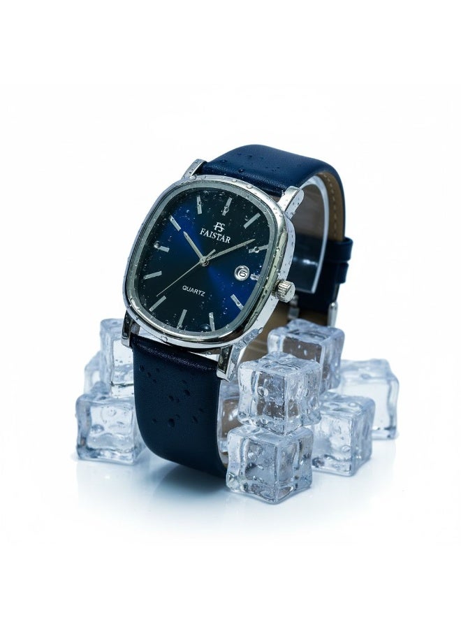 FAISTAR FT430G Azure Classic Analog Watch for Men Blue Dial PU Leather Strap Quartz Movement Date Display - Image 5