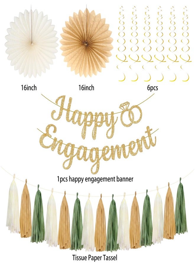 Roetyce Engagement Party Decorations, Green and Gold Glitter Happy Engagement Banner, Almost Married/Just Engaged Photo Background, Sage Green Congratulations Wedding Bachelorette Backdrop Decor - Image 5