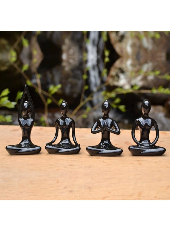 OwMell (Black) - Lot Of 4 Meditation Yoga Pose Statue Figurine Ceramic Yoga Figure Set Decor (Black Set) - Image 3