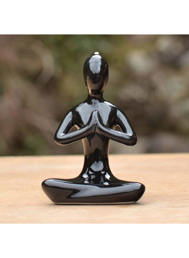 OwMell (Black) - Lot Of 4 Meditation Yoga Pose Statue Figurine Ceramic Yoga Figure Set Decor (Black Set) - Image 5