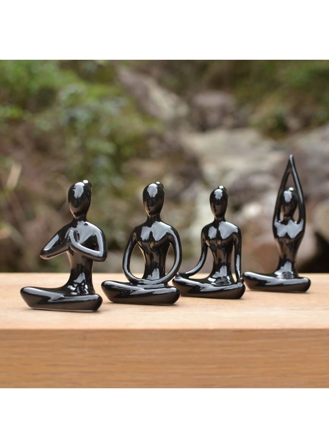 OwMell (Black) - Lot Of 4 Meditation Yoga Pose Statue Figurine Ceramic Yoga Figure Set Decor (Black Set) - Image 2